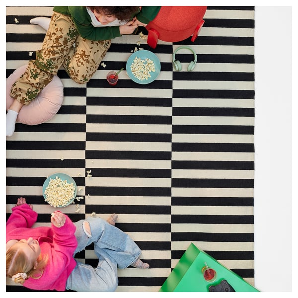 STOCKHOLM سجادة، غزل مسطح, صناعة يدوية/مخطط أسود وأبيض, 170x240 سم