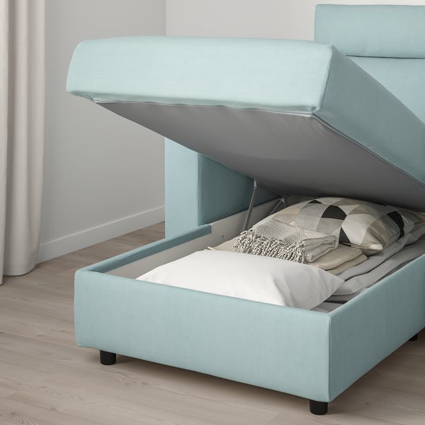 VIMLE كنبة بثلاث مقاعد مع أريكة طويلة, مع مسند للرأس Saxemara/أزرق فاتح