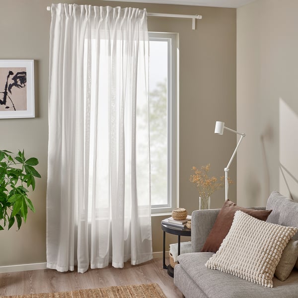 ÄNGSFRYLE Sheer curtain, 1 piece, white/with heading tape, 300x300 cm
