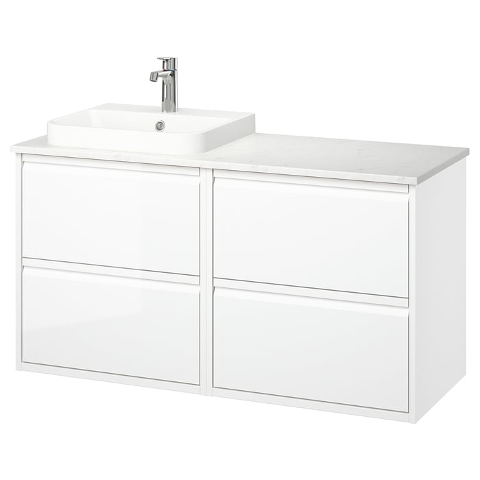 ÄNGSJÖN / BACKSJÖN washstand/washbasin/tap, highgloss white/white