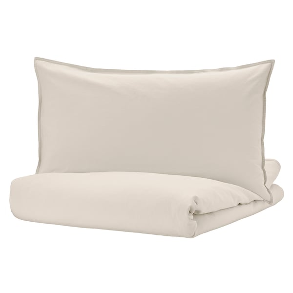ÄNGSLILJA Duvet cover and 2 pillowcases, light grey-beige, 240x220/50x80 cm