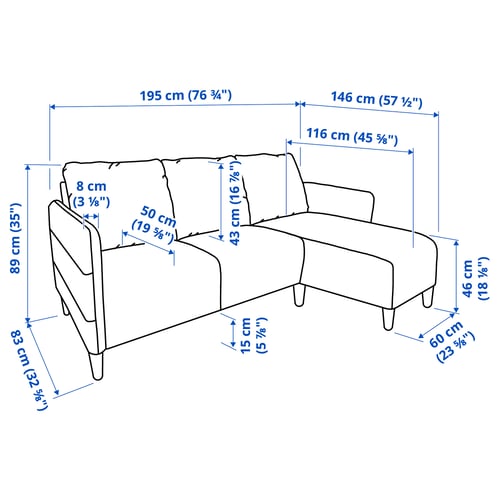 Illustration with measurements for the product: ANGERSBY.