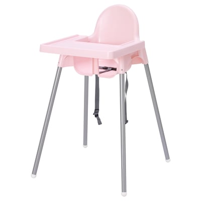 ANTILOP Highchair with tray, pink/silver-colour