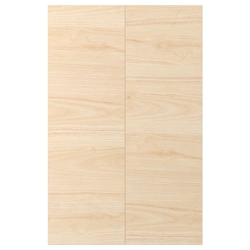 ASKERSUND cabinet doors with a light ash wood design and a blurred texture, made of melamine and particleboard.