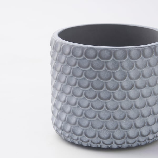BÄCKDRÅG Plant pot, fish scale patterned/white grey, 6 cm