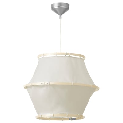 BÄCKMÄRKE Pendant lamp, white textile/wood, 54 cm