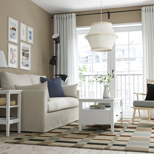 BÄCKMÄRKE Pendant lamp, white textile/wood, 54 cm