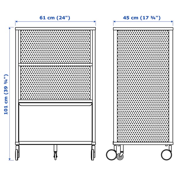 BEKANT Storage unit on castors, mesh white, 61x101 cm