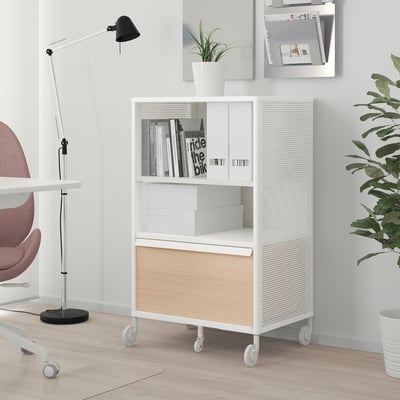 BEKANT Storage unit on castors, mesh white, 61x101 cm