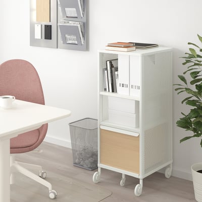 BEKANT Storage unit on castors, mesh white, 41x101 cm