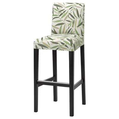 BERGMUND Bar stool with backrest, black/Fågelfors multicolour, 75 cm