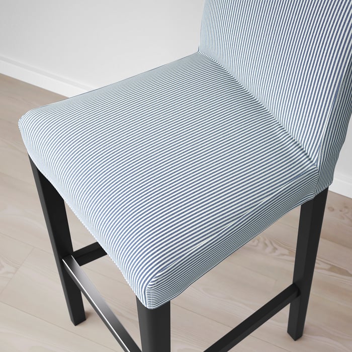 BERGMUND bar stool with backrest, black/Rommele dark blue/white, 75 cm - IKEA