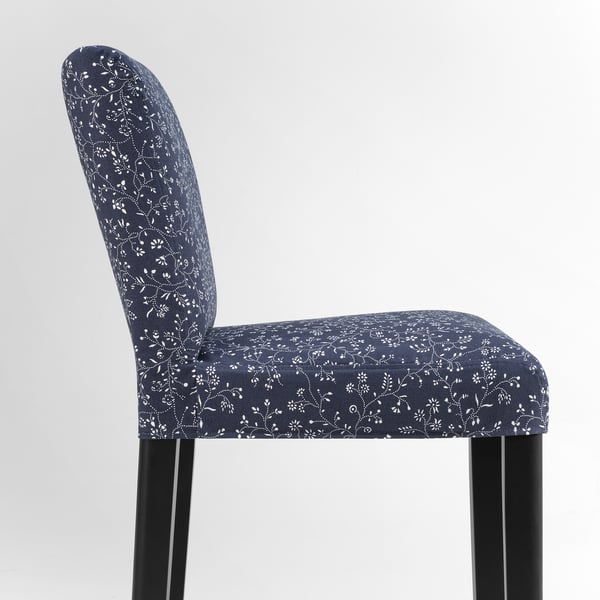 BERGMUND Bar stool with backrest, black/Ryrane dark blue, 75 cm