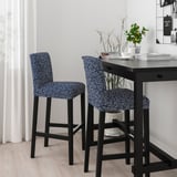 BERGMUND Bar stool with backrest, black/Ryrane dark blue, 75 cm