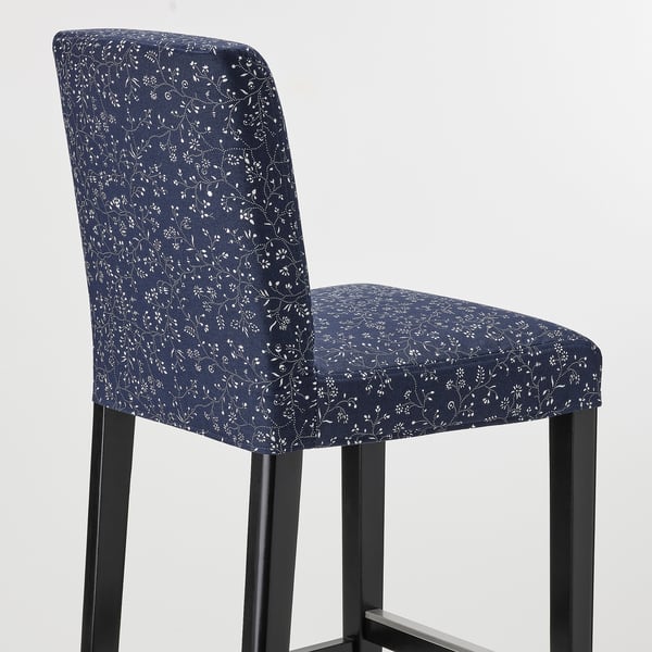 BERGMUND Bar stool with backrest, black/Ryrane dark blue, 75 cm