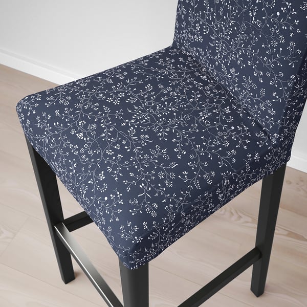 BERGMUND Bar stool with backrest, black/Ryrane dark blue, 75 cm