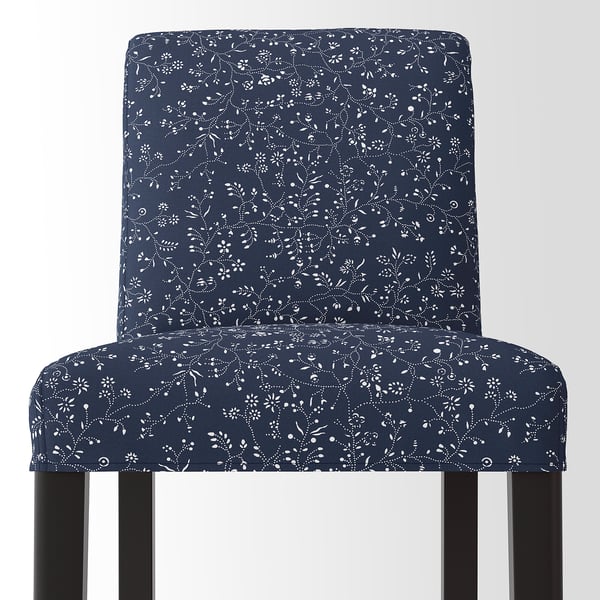 BERGMUND Bar stool with backrest, black/Ryrane dark blue, 75 cm