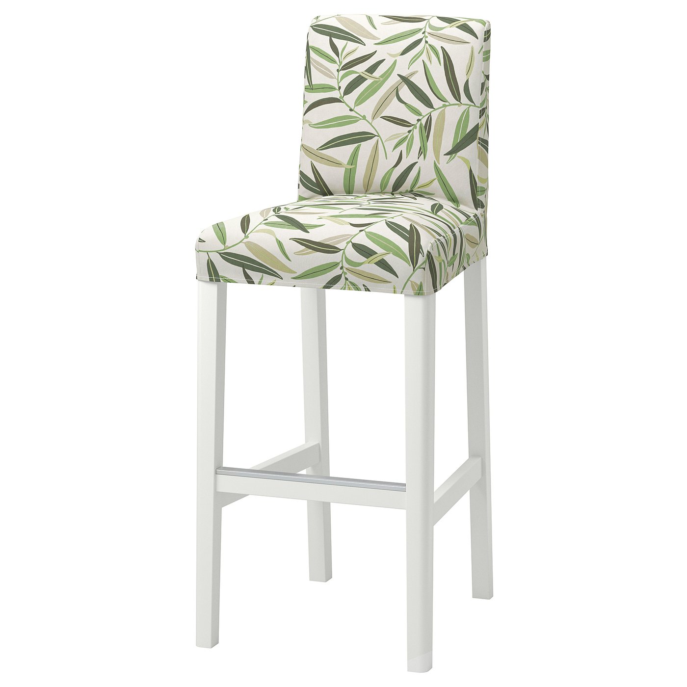 BERGMUND Bar stool with backrest, white/Fågelfors multicolour, 75 cm