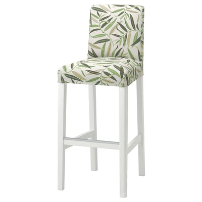 BERGMUND Bar stool with backrest, white/Fågelfors multicolour, 75 cm
