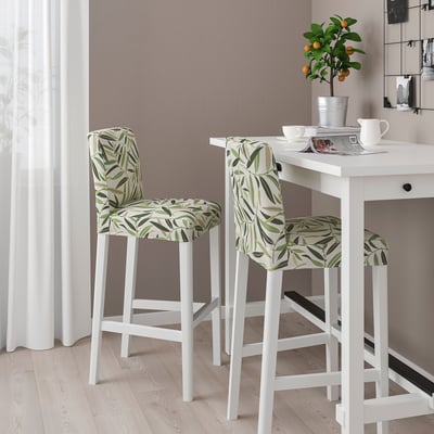 BERGMUND Bar stool with backrest, white/Fågelfors multicolour, 75 cm