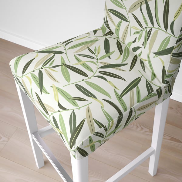 BERGMUND Bar stool with backrest, white/Fågelfors multicolour, 75 cm