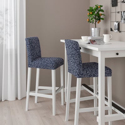 BERGMUND Bar stool with backrest, white/Ryrane dark blue, 75 cm