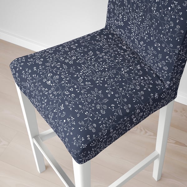 BERGMUND Bar stool with backrest, white/Ryrane dark blue, 75 cm