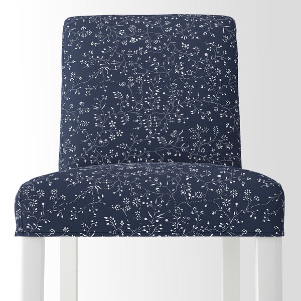 BERGMUND Bar stool with backrest, white/Ryrane dark blue, 75 cm
