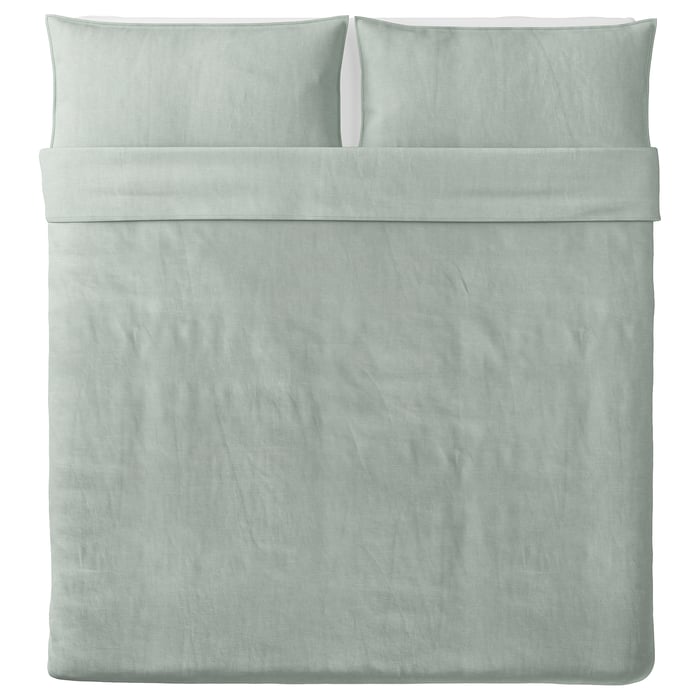 BERGPALM duvet cover and 2 pillowcases, green/stripe, 240x220/50x80 cm