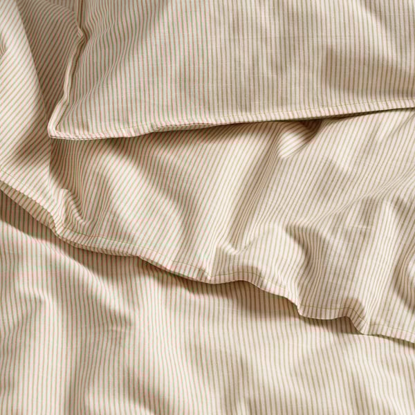 BERGPALM Duvet cover and pillowcase, yellow/white/striped, 150x200/50x80 cm