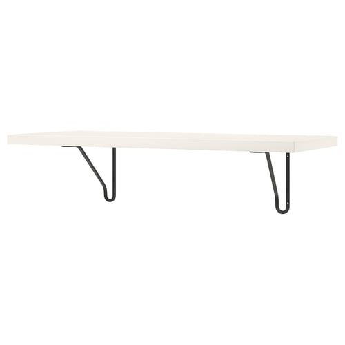 BERGSHULT white wall shelf, rectangular, supported by two black hairpin-style brackets.