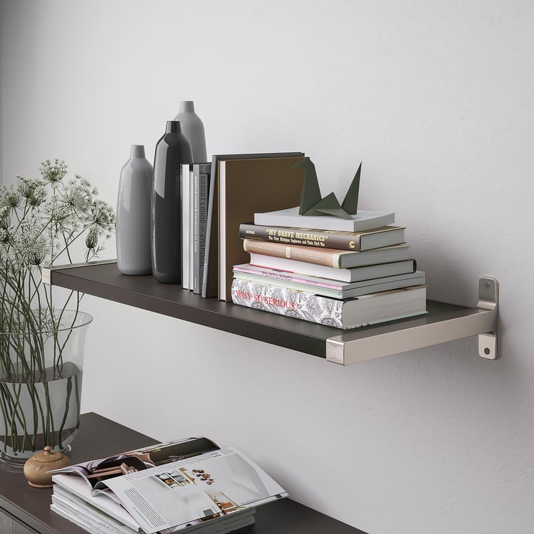 BERGSHULT / GRANHULT wall shelf, brownblack/nickelplated, 80x30 cm IKEA
