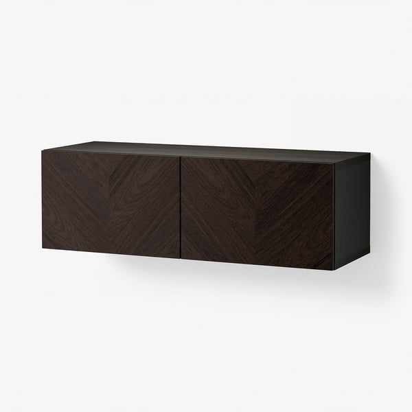 BESTÅ Shelf unit with doors, black-brown Hedeviken/dark brown stained oak veneer, 120x42x38 cm