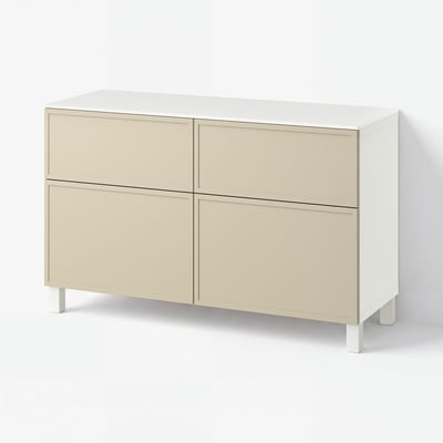 BESTÅ Storage combination w doors/drawers, white/Krukmakare beige, 120x42x75 cm