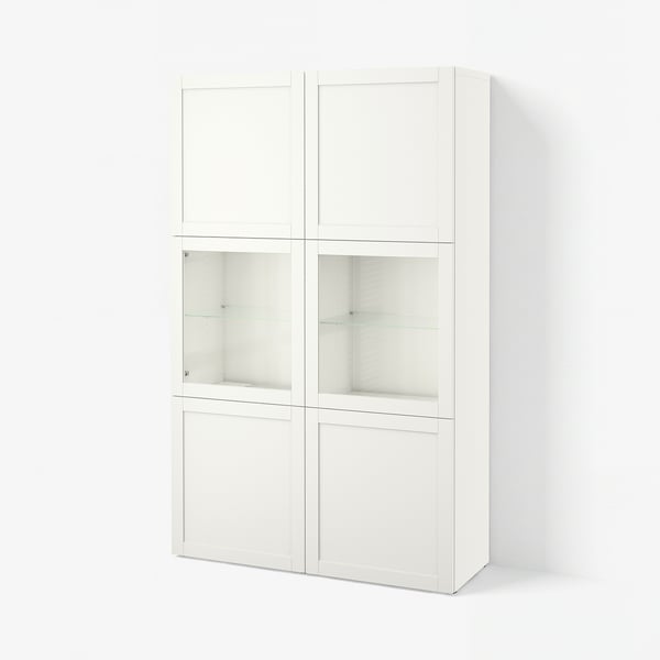 BESTÅ Storage combination w glass doors, white Hanviken/Sindvik white clear glass, 120x42x193 cm