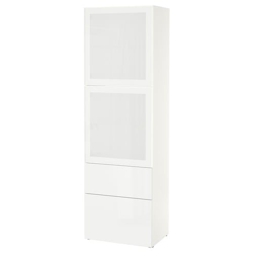 Besta تشكيلة تخزين مع أبواب زجاجية أبيض Selsviken لامع زجاج ضبابي أبيض Ikea