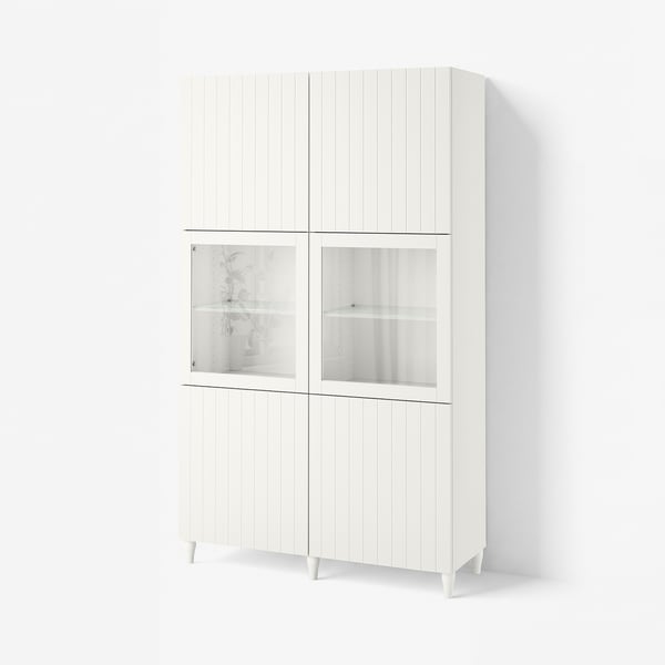 BESTÅ Storage combination w glass doors, white Sutterviken/Sindvik white clear glass, 120x42x202 cm