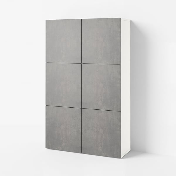 BESTÅ Storage combination with doors, white/Kallviken dark grey concrete effect, 120x42x193 cm