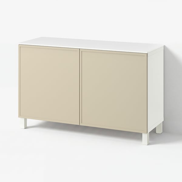 BESTÅ Storage combination with doors, white/Krukmakare beige, 120x42x75 cm