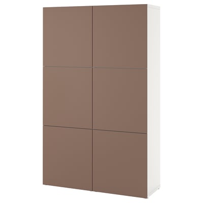 BESTÅ Storage combination with doors, white/Lappviken light grey-brown, 120x42x193 cm