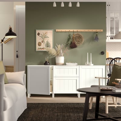 BESTÅ Storage combination with drawers, white/Pipmakare white, 180x42x75 cm