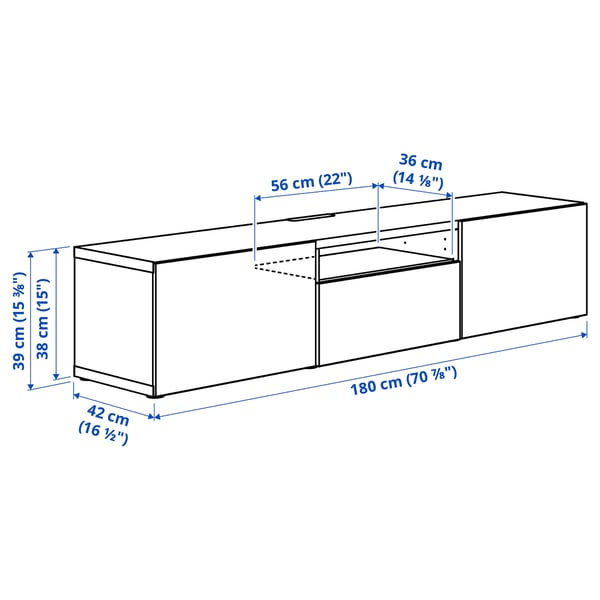 BESTÅ TV bench, white/Lappviken walnut effect, 180x42x39 cm