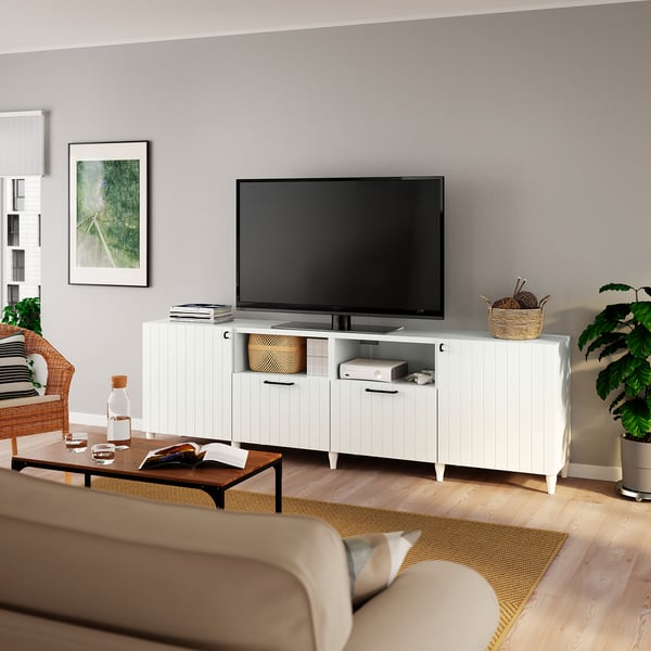 Besta طاولة تلفزيون مع أبواب وأدراج أبيض Sutterviken Kabbarp أبيض Ikea
