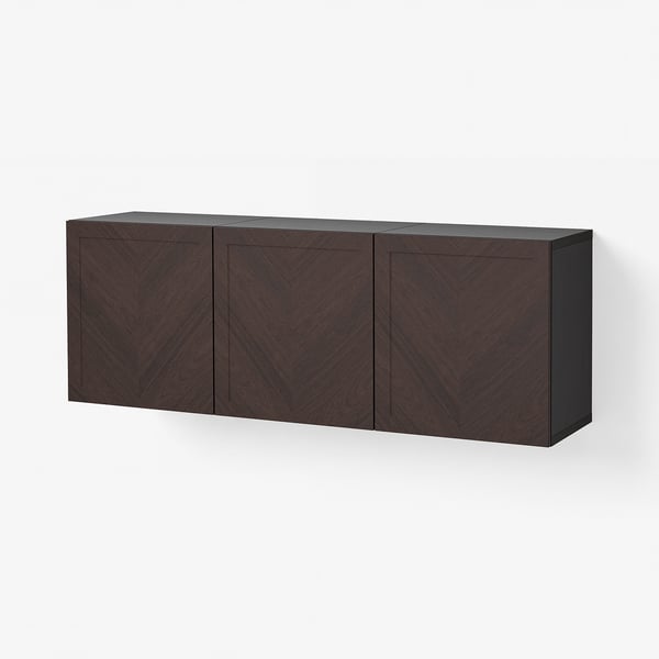BESTÅ Wall-mounted cabinet combination, black-brown Hedeviken/dark brown stained oak veneer, 180x42x64 cm