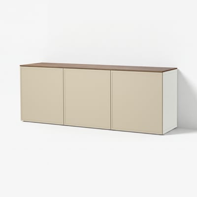 BESTÅ Wall-mounted cabinet combination, white Krukmakare/beige walnut effect, 180x42x65 cm