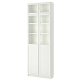 BILLY Bookcase w hght ext ut/pnl/glss drs, white, 80x30x237 cm