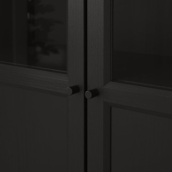 billy مكتبة مع أبواب زجاجية لوحية أسود بني ikea