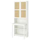 BILLY / HÖGADAL Bookcase with desk, white/woven bamboo, 80x202 cm