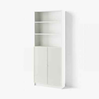 BILLY / HÖGBO Bookcase with glass doors, white, 80x30x202 cm