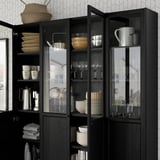 BILLY / OXBERG Bookcase comb w panel/glass doors, black oak effect, 160x202 cm